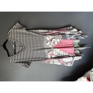 Felicia Bella Women's Boho Striped and Floral Patchwork Tunic Dress